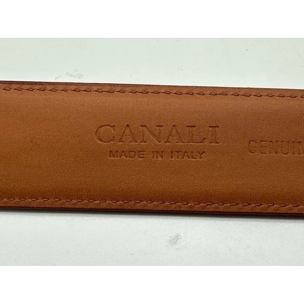 Canali Mens Tan Brown Genuine Leather Belt Made in Italy Size 85/100 Solid Brass